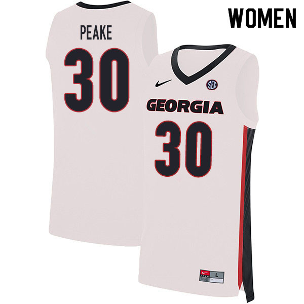 2020 Women #30 Mike Peake Georgia Bulldogs College Basketball Jerseys Sale-White - Click Image to Close